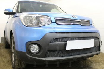 5 649 р. Защитная сетка в бампер (2 части, ячейка 3х7 мм) Alfeco Стандарт KIA Soul PS рестайлинг (2017-2019) (Чёрная)  с доставкой в г. Горно‑Алтайск. Увеличить фотографию 2