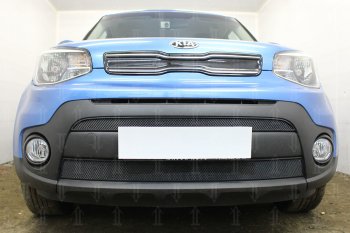 Защитная сетка в бампер (2 части, ячейка 3х7 мм) Alfeco Стандарт KIA Soul PS рестайлинг (2017-2019) ()