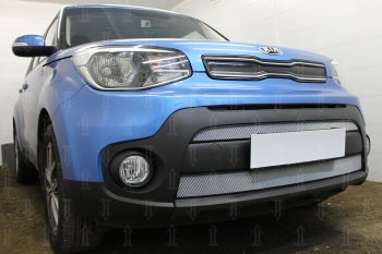 5 799 р. Защитная сетка в бампер (2 части, ячейка 3х7 мм) Alfeco Стандарт KIA Soul PS рестайлинг (2017-2019) (Хром)  с доставкой в г. Горно‑Алтайск. Увеличить фотографию 2