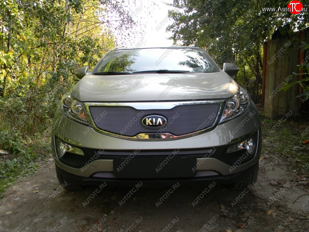 3 589 р. Защитная сетка в бампер (верх, ячейка 3х7 мм) Alfeco Стандарт  KIA Sportage  3 SL (2010-2014) дорестайлинг (Хром)  с доставкой в г. Горно‑Алтайск