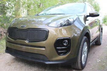 3 099 р. Защитная сетка в бампер (низ, ячейка 3х7 мм) Alfeco Стандарт  KIA Sportage  4 QL (2016-2018) дорестайлинг (Чёрная)  с доставкой в г. Горно‑Алтайск. Увеличить фотографию 2