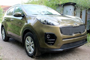 3 099 р. Защитная сетка в бампер (низ, ячейка 3х7 мм) Alfeco Стандарт  KIA Sportage  4 QL (2016-2018) дорестайлинг (Чёрная)  с доставкой в г. Горно‑Алтайск. Увеличить фотографию 3