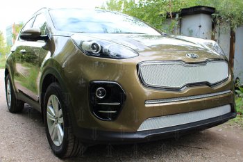 3 199 р. Защитная сетка в бампер (низ, ячейка 3х7 мм) Alfeco Стандарт  KIA Sportage  4 QL (2016-2018) дорестайлинг (Хром)  с доставкой в г. Горно‑Алтайск. Увеличить фотографию 3