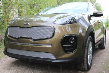 3 199 р. Защитная сетка в бампер (низ, ячейка 3х7 мм) Alfeco Стандарт  KIA Sportage  4 QL (2016-2018) дорестайлинг (Хром)  с доставкой в г. Горно‑Алтайск. Увеличить фотографию 2