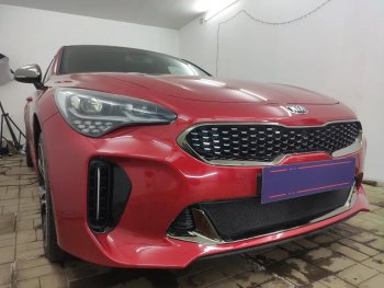 3 199 р. Защитная сетка в бампер (низ, ячейка 3х7 мм) Alfeco Стандарт  KIA Stinger (2017-2024) (Чёрная)  с доставкой в г. Горно‑Алтайск. Увеличить фотографию 2