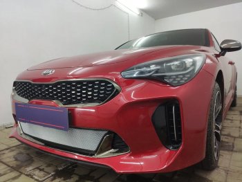 3 399 р. Защитная сетка в бампер (низ, ячейка 3х7 мм) Alfeco Стандарт  KIA Stinger (2017-2024) (Хром)  с доставкой в г. Горно‑Алтайск. Увеличить фотографию 2