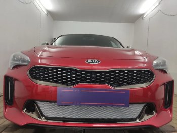 3 399 р. Защитная сетка в бампер (низ, ячейка 3х7 мм) Alfeco Стандарт  KIA Stinger (2017-2024) (Хром)  с доставкой в г. Горно‑Алтайск. Увеличить фотографию 4