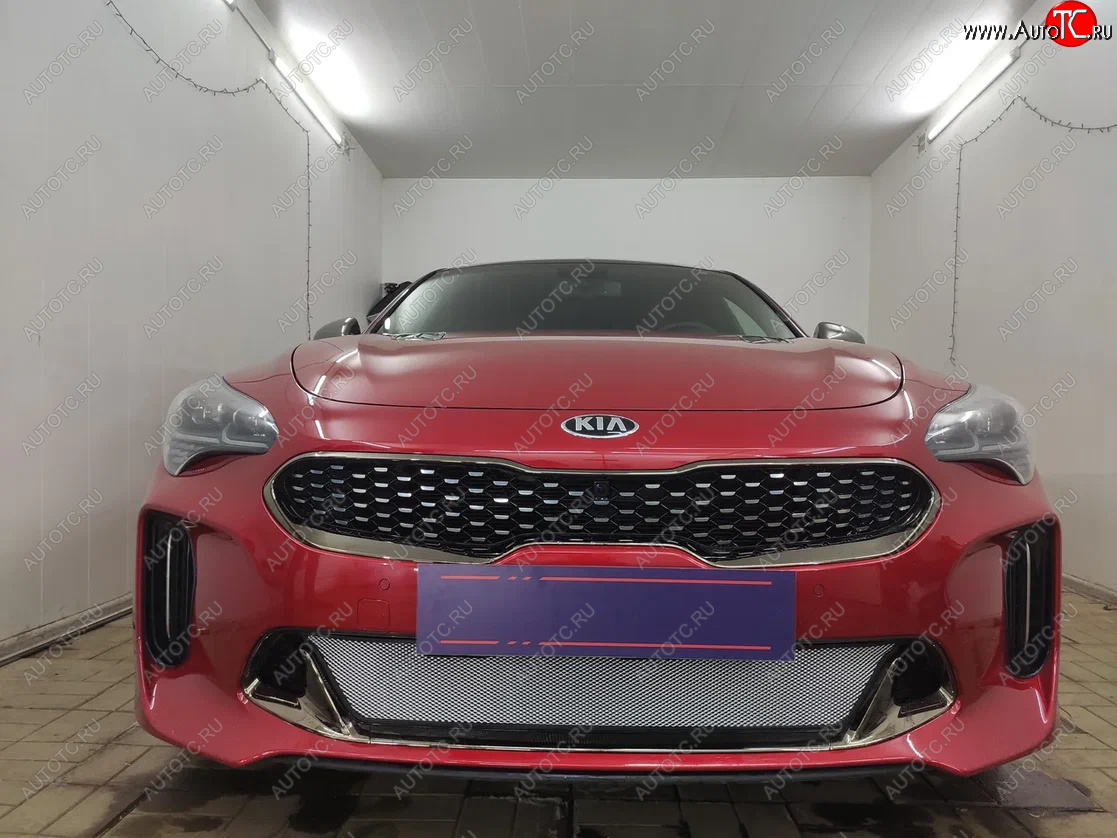 3 399 р. Защитная сетка в бампер (низ, ячейка 3х7 мм) Alfeco Стандарт  KIA Stinger (2017-2024) (Хром)  с доставкой в г. Горно‑Алтайск