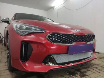 3 399 р. Защитная сетка в бампер (низ, ячейка 3х7 мм) Alfeco Стандарт  KIA Stinger (2017-2024) (Хром)  с доставкой в г. Горно‑Алтайск. Увеличить фотографию 3