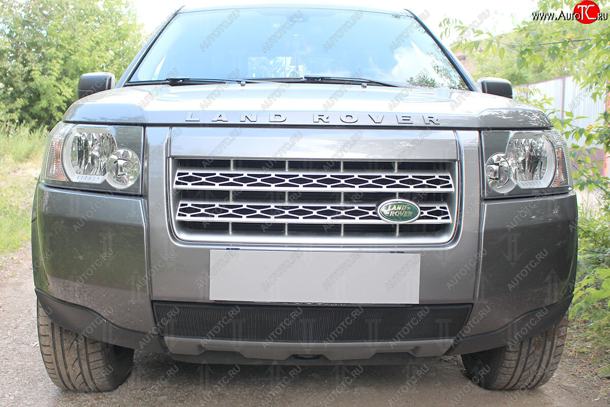 3 199 р. Защитная сетка в бампер (низ, ячейка 3х7 мм) Alfeco Стандарт  Land Rover Freelander  L359 (2006-2010) дорестайлинг (Чёрная)  с доставкой в г. Горно‑Алтайск