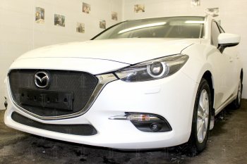 2 799 р. Защитная сетка в бампер (низ, ячейка 3х7 мм) Alfeco Стандарт  Mazda 3/Axela  BM (2016-2019) рестайлинг седан, рестайлинг, хэтчбэк (Чёрная)  с доставкой в г. Горно‑Алтайск. Увеличить фотографию 4