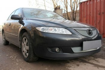 3 199 р. Защитная сетка в бампер (верх, ячейка 3х7 мм) Alfeco Стандарт Mazda 6 GG седан дорестайлинг (2002-2005) (Хром)  с доставкой в г. Горно‑Алтайск. Увеличить фотографию 2