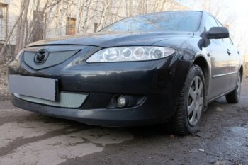 3 199 р. Защитная сетка в бампер (верх, ячейка 3х7 мм) Alfeco Стандарт Mazda 6 GG седан дорестайлинг (2002-2005) (Хром)  с доставкой в г. Горно‑Алтайск. Увеличить фотографию 3