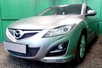 3 099 р. Защитная сетка в бампер (низ, ячейка 3х7 мм) Alfeco Стандарт  Mazda 6  GH (2010-2012) рестайлинг лифтбэк, рестайлинг седан, рестайлинг универсал (Чёрная)  с доставкой в г. Горно‑Алтайск. Увеличить фотографию 2