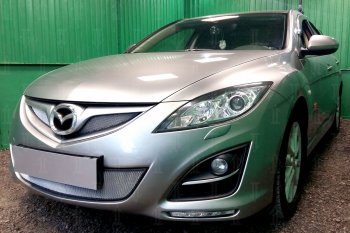 3 199 р. Защитная сетка в бампер (низ, ячейка 3х7 мм) Alfeco Стандарт  Mazda 6  GH (2010-2012) рестайлинг лифтбэк, рестайлинг седан, рестайлинг универсал (Хром)  с доставкой в г. Горно‑Алтайск. Увеличить фотографию 2