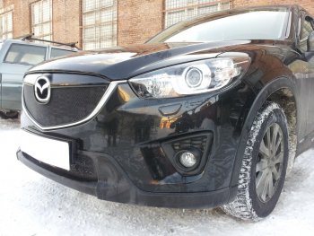 4 099 р. Защитная сетка в бампер (верх, ячейка 3х7 мм) Alfeco Стандарт  Mazda CX-5  KE (2011-2014) дорестайлинг (Чёрная)  с доставкой в г. Горно‑Алтайск. Увеличить фотографию 2