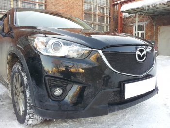 4 099 р. Защитная сетка в бампер (верх, ячейка 3х7 мм) Alfeco Стандарт  Mazda CX-5  KE (2011-2014) дорестайлинг (Чёрная)  с доставкой в г. Горно‑Алтайск. Увеличить фотографию 3