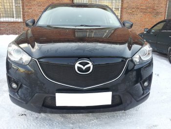 Защитная сетка в бампер (верх, ячейка 3х7 мм) Alfeco Стандарт Mazda (Мазда) CX-5 (ЦХ-5)  KE (2011-2014) KE дорестайлинг  (Чёрная)