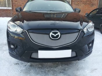 Защитная сетка в бампер (верх, ячейка 3х7 мм) Alfeco Стандарт Mazda CX-5 KE дорестайлинг (2011-2014) ()