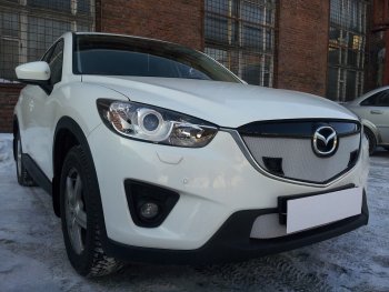 3 099 р. Защитная сетка в бампер (низ, ячейка 3х7 мм) Alfeco Стандарт  Mazda CX-5  KE (2011-2014) дорестайлинг (Хром)  с доставкой в г. Горно‑Алтайск. Увеличить фотографию 2