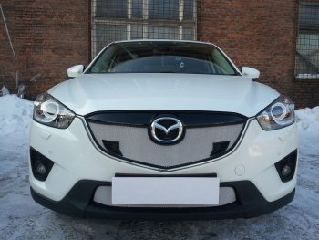 3 099 р. Защитная сетка в бампер (низ, ячейка 3х7 мм) Alfeco Стандарт  Mazda CX-5  KE (2011-2014) дорестайлинг (Хром)  с доставкой в г. Горно‑Алтайск. Увеличить фотографию 3