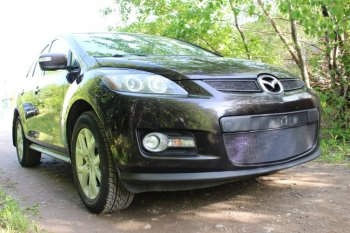 3 199 р. Защитная сетка в бампер (низ, ячейка 3х7 мм) Alfeco Стандарт Mazda CX-7 ER дорестайлинг (2006-2010) (Чёрная)  с доставкой в г. Горно‑Алтайск. Увеличить фотографию 2