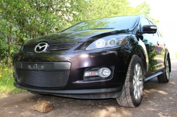 3 199 р. Защитная сетка в бампер (низ, ячейка 3х7 мм) Alfeco Стандарт Mazda CX-7 ER дорестайлинг (2006-2010) (Чёрная)  с доставкой в г. Горно‑Алтайск. Увеличить фотографию 3