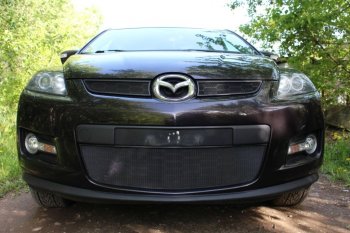 Защитная сетка в бампер (низ, ячейка 3х7 мм) Alfeco Стандарт Mazda CX-7 ER дорестайлинг (2006-2010)  (Чёрная)