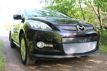 3 399 р. Защитная сетка в бампер (низ, ячейка 3х7 мм) Alfeco Стандарт  Mazda CX-7  ER (2006-2010) дорестайлинг (Хром)  с доставкой в г. Горно‑Алтайск. Увеличить фотографию 2