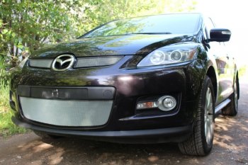 3 399 р. Защитная сетка в бампер (низ, ячейка 3х7 мм) Alfeco Стандарт  Mazda CX-7  ER (2006-2010) дорестайлинг (Хром)  с доставкой в г. Горно‑Алтайск. Увеличить фотографию 3