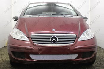 3 099 р. Защитная сетка в бампер (низ, ячейка 3х7 мм) Alfeco Стандарт  Mercedes-Benz A class  W169 (2005-2008) дорестайлинг, хэтчбэк 5 дв. (Хром)  с доставкой в г. Горно‑Алтайск. Увеличить фотографию 1