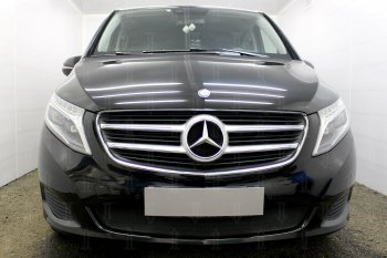 Защитная сетка в бампер (низ, ячейка 3х7 мм) Alfeco Стандарт Mercedes-Benz (Мерседес-Бенс) Vito (вито)  W447 (2015-2020) W447 дорестайлинг  (Чёрная)