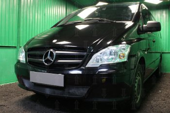 2 969 р. Защитная сетка в бампер (низ, ячейка 3х7 мм) Alfeco Стандарт  Mercedes-Benz Vito  W639 (2010-2014) рестайлинг (Чёрная)  с доставкой в г. Горно‑Алтайск. Увеличить фотографию 2