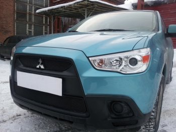 2 899 р. Защитная сетка в бампер (низ, ячейка 3х7 мм) Alfeco Стандарт  Mitsubishi ASX (2010-2012) дорестайлинг (Чёрная)  с доставкой в г. Горно‑Алтайск. Увеличить фотографию 2