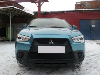 2 899 р. Защитная сетка в бампер (низ, ячейка 3х7 мм) Alfeco Стандарт  Mitsubishi ASX (2010-2012) дорестайлинг (Чёрная)  с доставкой в г. Горно‑Алтайск. Увеличить фотографию 3