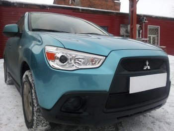 2 899 р. Защитная сетка в бампер (низ, ячейка 3х7 мм) Alfeco Стандарт  Mitsubishi ASX (2010-2012) дорестайлинг (Чёрная)  с доставкой в г. Горно‑Алтайск. Увеличить фотографию 4