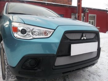 3 099 р. Защитная сетка в бампер (низ, ячейка 3х7 мм) Alfeco Стандарт  Mitsubishi ASX (2010-2012) дорестайлинг (Хром)  с доставкой в г. Горно‑Алтайск. Увеличить фотографию 2