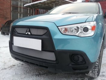 3 099 р. Защитная сетка в бампер (низ, ячейка 3х7 мм) Alfeco Стандарт  Mitsubishi ASX (2010-2012) дорестайлинг (Хром)  с доставкой в г. Горно‑Алтайск. Увеличить фотографию 4