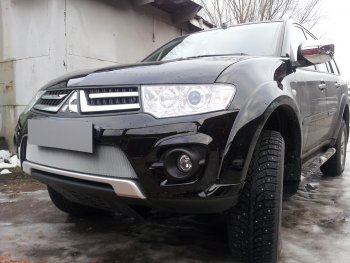 3 589 р. Защитная сетка в бампер (низ, ячейка 3х7 мм) Alfeco Стандарт Mitsubishi L200 4  рестайлинг (2013-2016) (Хром)  с доставкой в г. Горно‑Алтайск. Увеличить фотографию 4