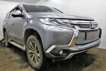 4 389 р. Защитная сетка в бампер (низ, ячейка 3х7 мм) Стрелка11 Стандарт Mitsubishi Pajero Sport QE дорестайлинг (2015-2021) (Хром)  с доставкой в г. Горно‑Алтайск. Увеличить фотографию 4