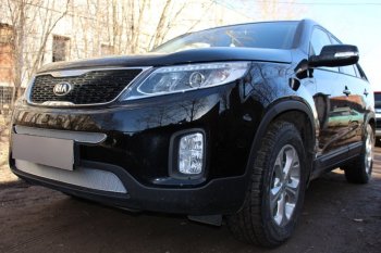 Защитная сетка в бампер (низ, ячейка 4х10 мм) Alfeco Премиум KIA Sorento XM рестайлинг (2012-2015)  (Хром)