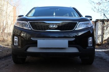 4 299 р. Защитная сетка в бампер (низ, ячейка 4х10 мм) Alfeco Премиум KIA Sorento XM рестайлинг (2012-2015) (Хром)  с доставкой в г. Горно‑Алтайск. Увеличить фотографию 2