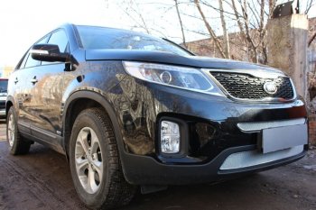 4 299 р. Защитная сетка в бампер (низ, ячейка 4х10 мм) Alfeco Премиум KIA Sorento XM рестайлинг (2012-2015) (Хром)  с доставкой в г. Горно‑Алтайск. Увеличить фотографию 3