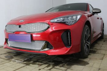 Защитная сетка в бампер (верх, ячейка 4х10 мм) Alfeco Премиум KIA Stinger (2017-2025) ()