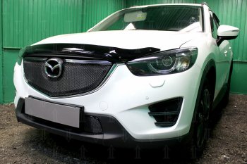 6 599 р. Защитная сетка в бампер (верх, ячейка 4х10 мм) Alfeco Премиум Mazda CX-5 KE рестайлинг (2015-2017) (Чёрная)  с доставкой в г. Горно‑Алтайск. Увеличить фотографию 2