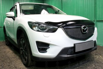 6 599 р. Защитная сетка в бампер (верх, ячейка 4х10 мм) Alfeco Премиум Mazda CX-5 KE рестайлинг (2015-2017) (Чёрная)  с доставкой в г. Горно‑Алтайск. Увеличить фотографию 3