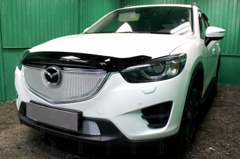 7 549 р. Защитная сетка в бампер (верх, ячейка 4х10 мм) Alfeco Премиум Mazda CX-5 KE рестайлинг (2015-2017) (Хром)  с доставкой в г. Горно‑Алтайск. Увеличить фотографию 3