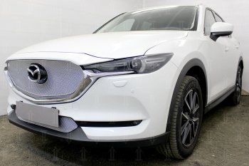 7 349 р. Защитная сетка в бампер (верх, 3D, ячейка 4х10 мм) Alfeco Премиум  Mazda CX-5  KF (2016-2024) (Хром)  с доставкой в г. Горно‑Алтайск. Увеличить фотографию 2