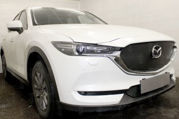 6 299 р. Защитная сетка в бампер (верх, ячейка 4х10 мм) Alfeco Премиум Mazda CX-5 KF (2016-2024) (Чёрная)  с доставкой в г. Горно‑Алтайск. Увеличить фотографию 4