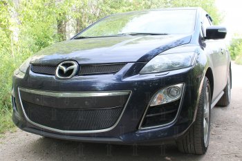 4 199 р. Защитная сетка в бампер (низ, ячейка 4х10 мм) Alfeco Премиум Mazda CX-7 ER рестайлинг (2010-2012) (Чёрная)  с доставкой в г. Горно‑Алтайск. Увеличить фотографию 2